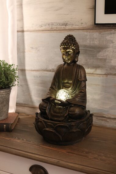 Fontene Buddha Meditation med LED Belysning